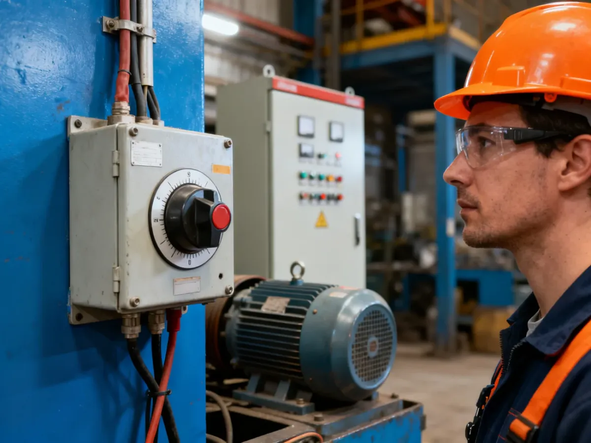 Elektryk sprawdzający prawidłowe podłączenie przełącznika kierunku obrotów silnika